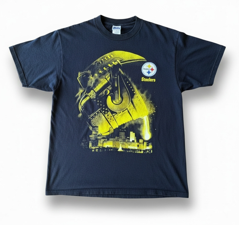 Vintage 90s Pittsburgh Steelers T-Shirt Black Skyline Football Pro Player USA L